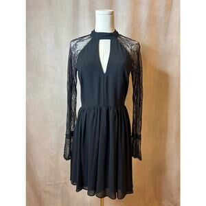 My Michelle Black Lace Sleeve Keyhole Dress Size 7 Chiffon Skater Goth Y2K